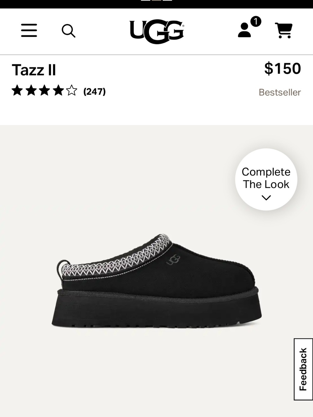 UGG Tazz II Black Slip-On Platform Clog with Patterned Collar